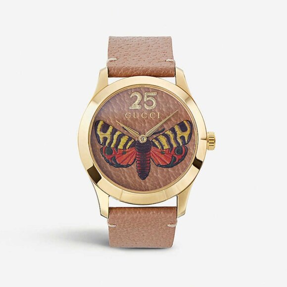 GUCCI WATCH YA1264063 G-TIMELESS MOTH GOLD PVD & BROWN LEATHER 38mm main image 8